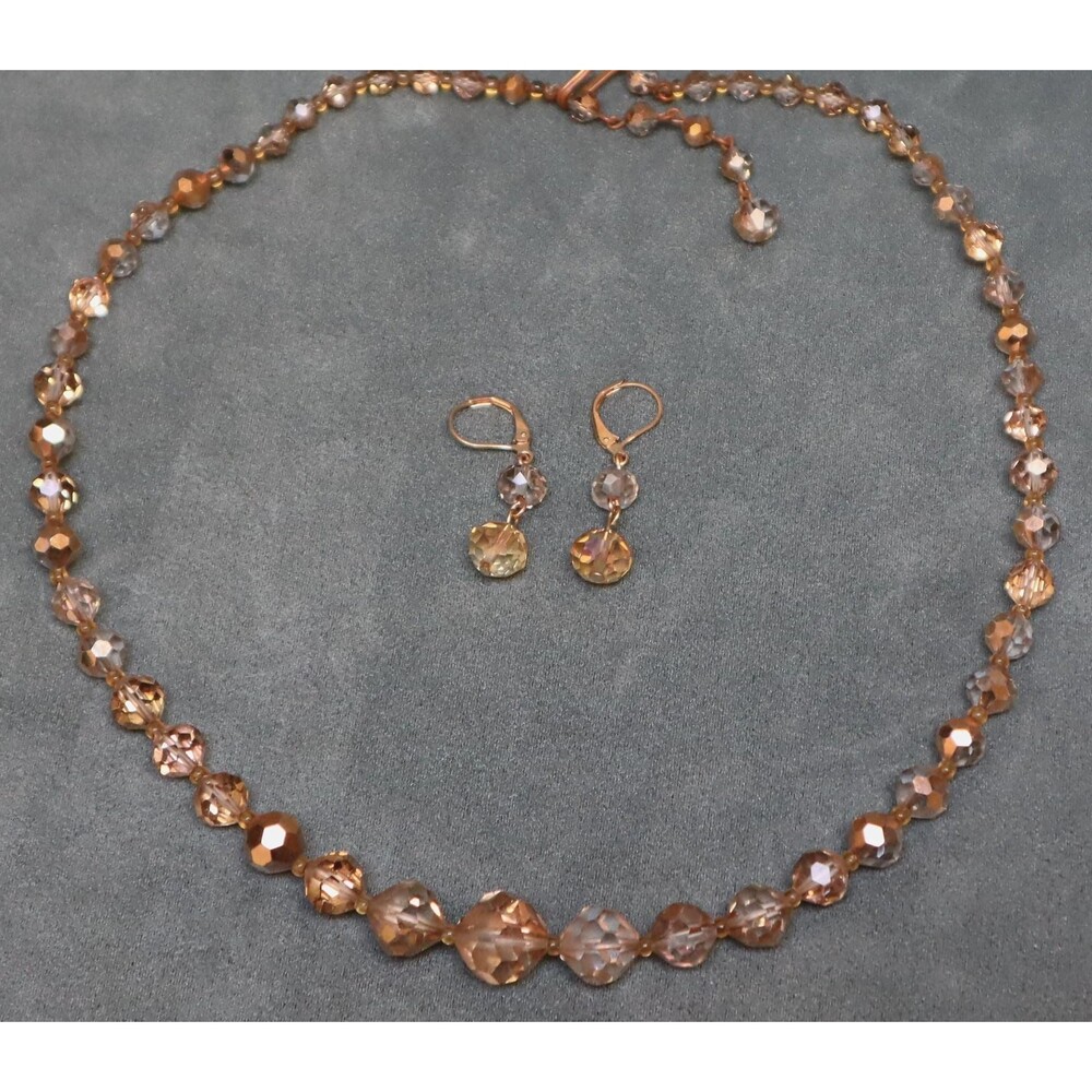 Vintage Gold Faceted Crystals Necklace & Earrings Set